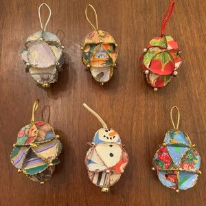 Vintage Handmade Paper Origami Christmas Ornaments set of 6